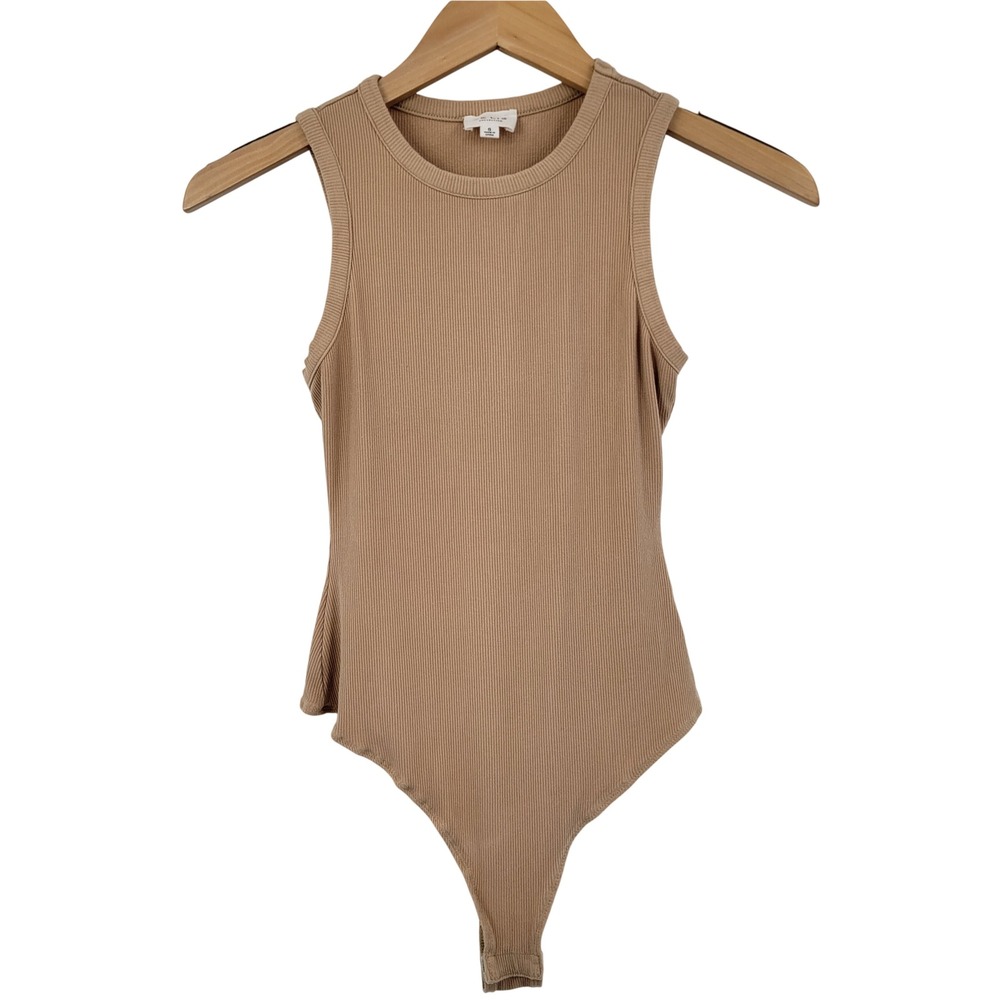 Le Lis Collection Bodysuit Women Small Tan Ribbed Layering Neutral Minimalist